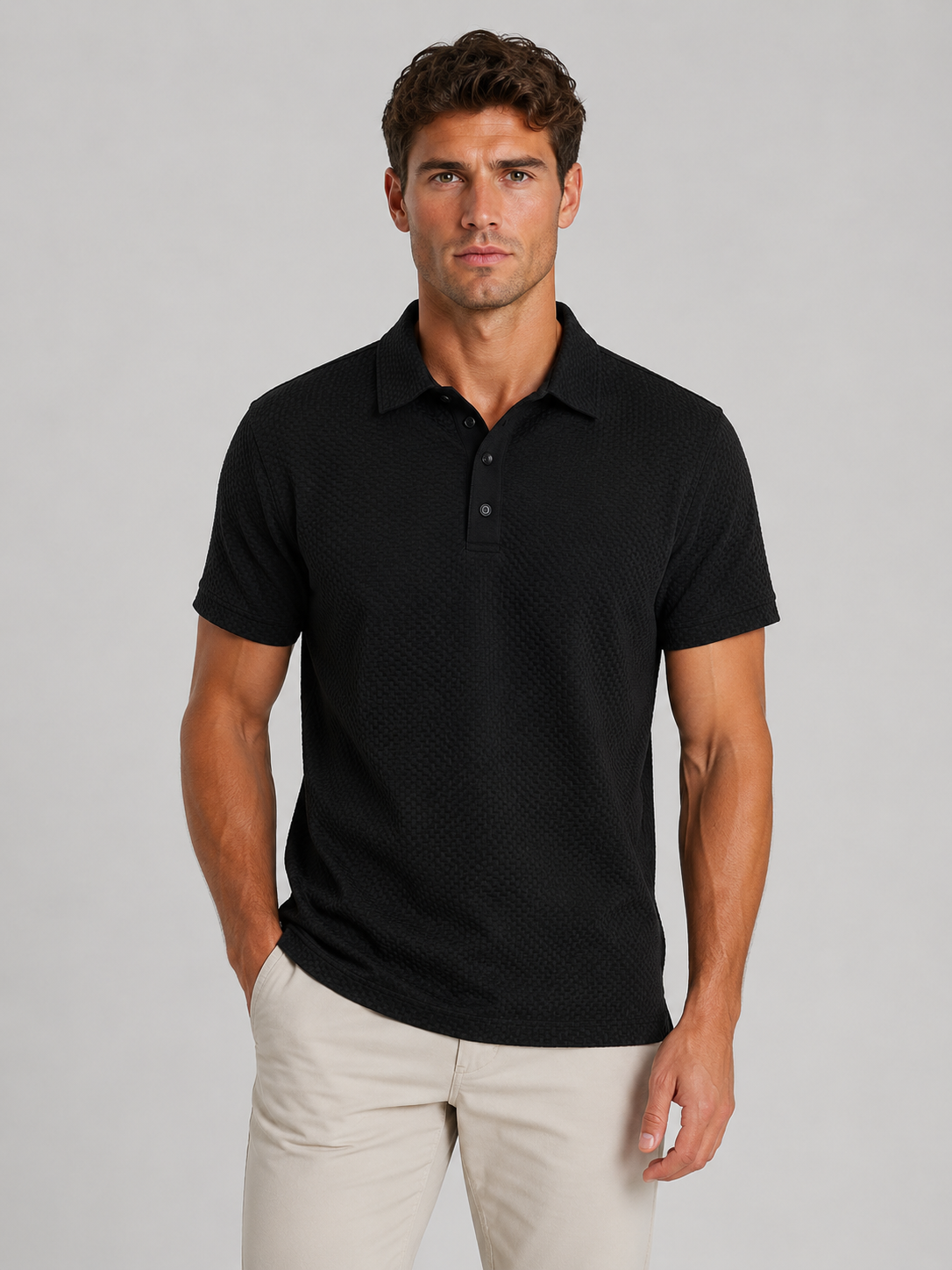 Men's Short-Sleeve Textured Knit Polo Shirt | Smart Casual