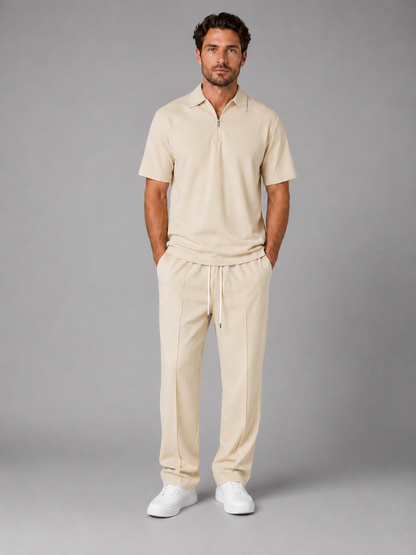 Men’s Quarter Zip Polo and Relaxed Fit Trousers | 2-Piece Set
