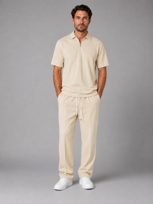 Men’s Quarter Zip Polo and Relaxed Fit Trousers | 2-Piece Set