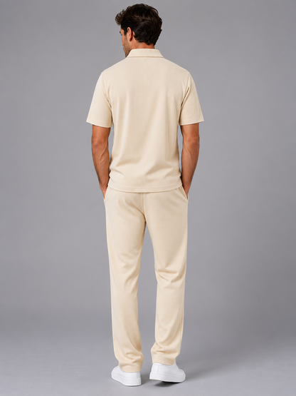 Men’s Quarter Zip Polo and Relaxed Fit Trousers | 2-Piece Set