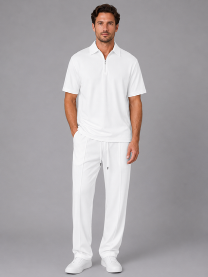 Men’s Quarter Zip Polo and Relaxed Fit Trousers | 2-Piece Set