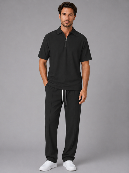 Men’s Quarter Zip Polo and Relaxed Fit Trousers | 2-Piece Set
