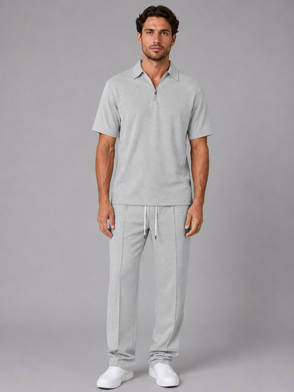 Men’s Quarter Zip Polo and Relaxed Fit Trousers | 2-Piece Set