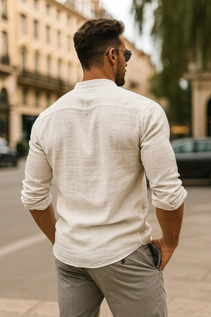 Men’s Casual Mandarin Collar Shirt | Long Sleeve