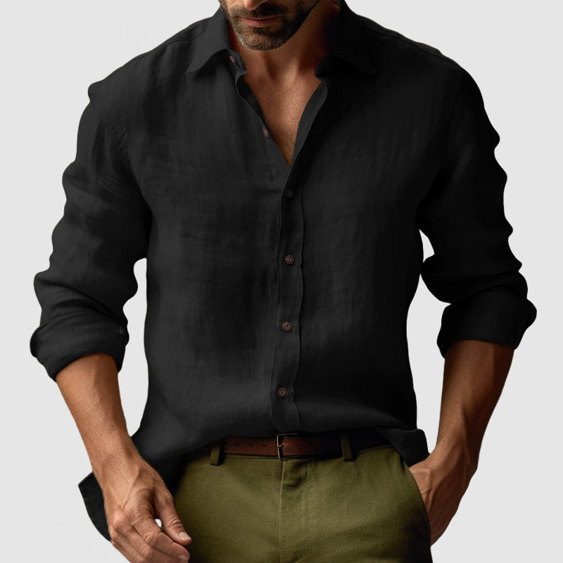 Men's Casual Button-Up Linen Shirt | Long Sleeve