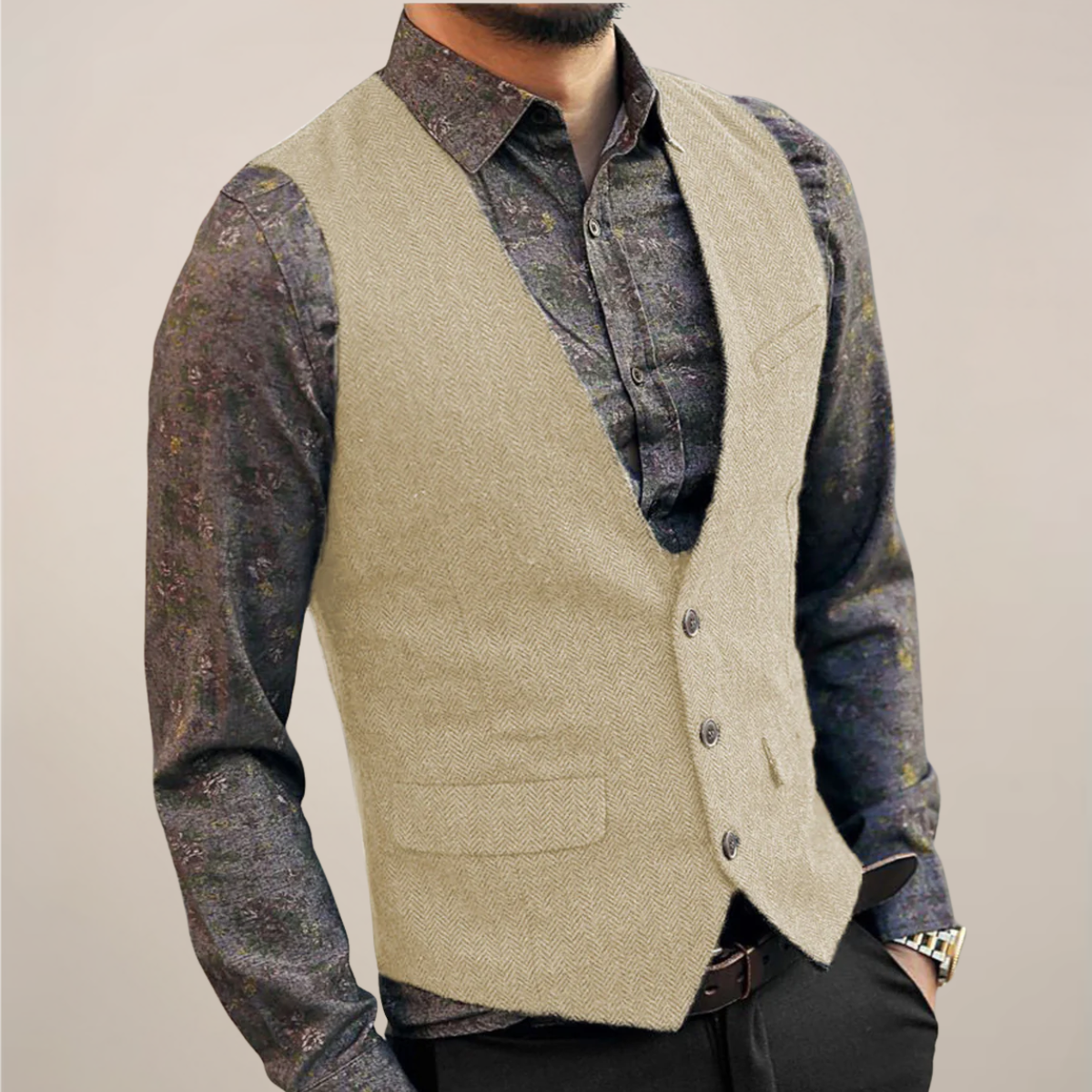 Men’s V-Neck Buttoned Vest | Formal