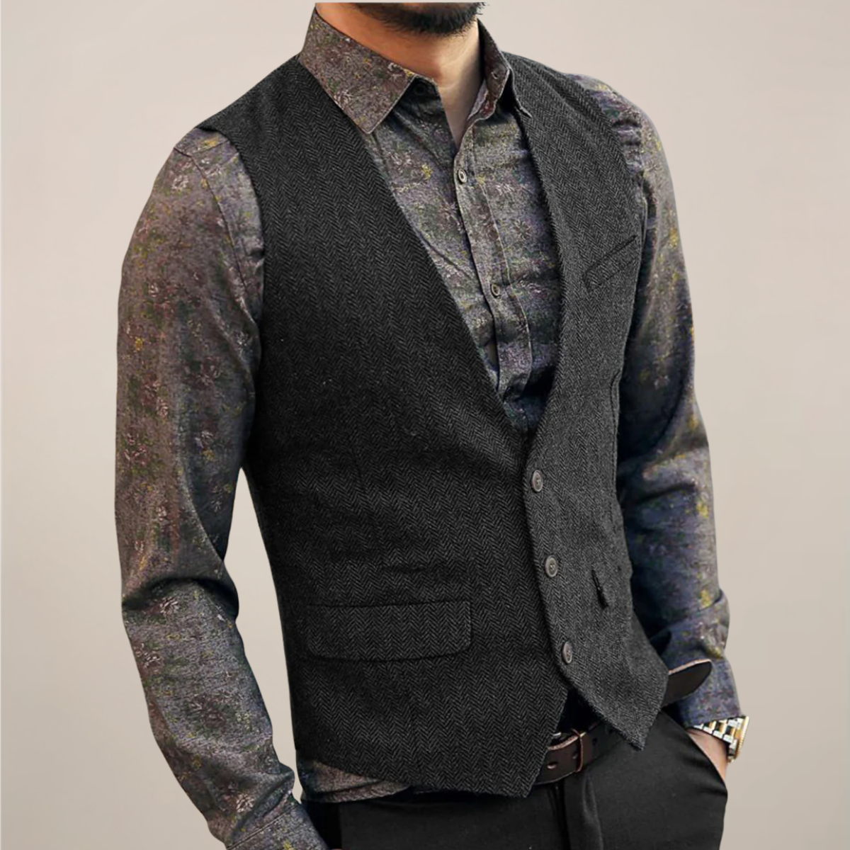 Men’s V-Neck Buttoned Vest | Formal
