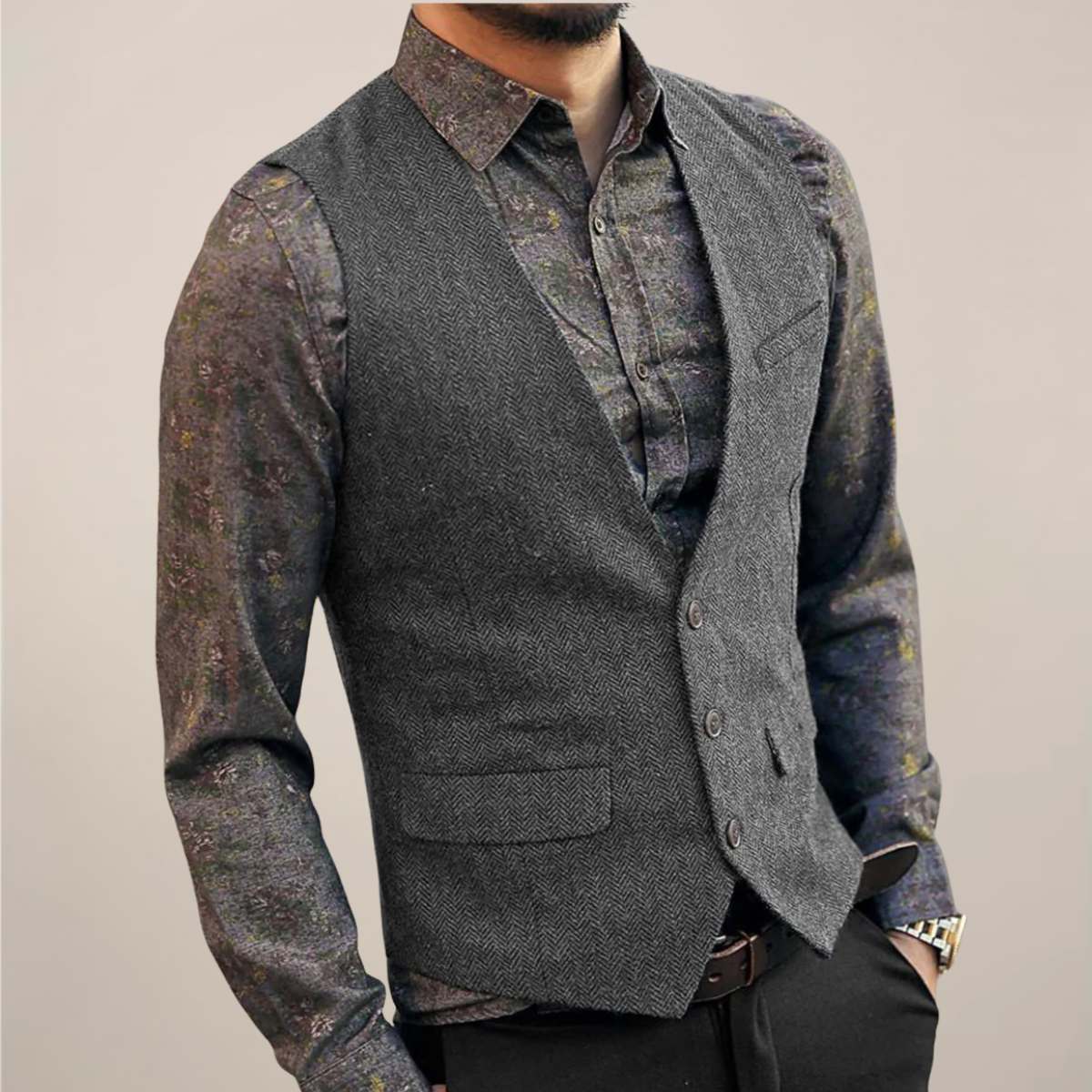 Men’s V-Neck Buttoned Vest | Formal