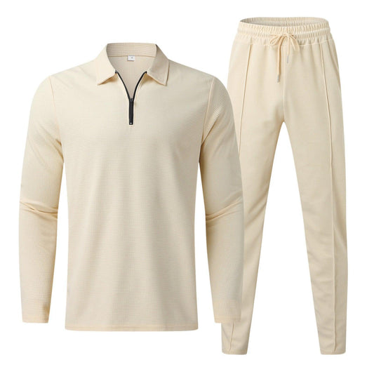 Men's Quarter-Zip Long Sleeve Polo and Pants Set | Lounge Set