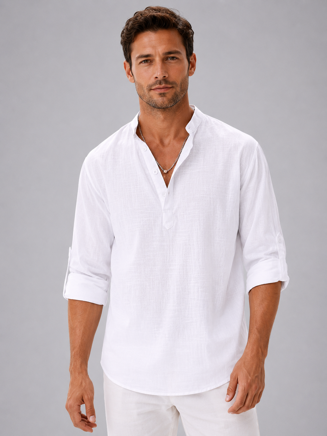 Men's Relaxed Fit Henley Shirt | with Mandarin Collar