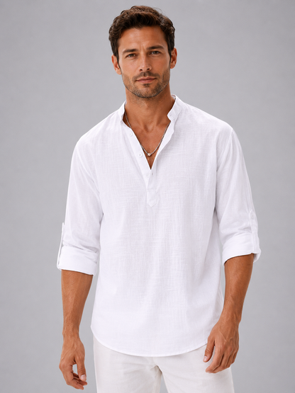 Men's Relaxed Fit Henley Shirt | with Mandarin Collar