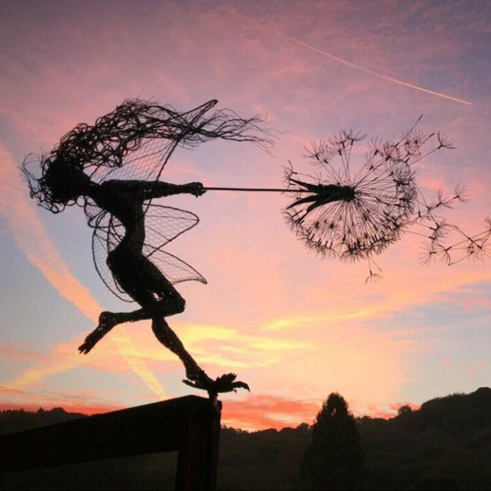 Outdoor Metal Fairy Garden Sculpture with Stake