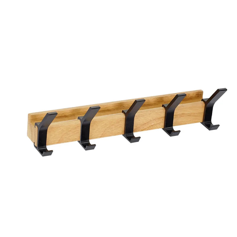 Wall Coat Rack with Adjustable Double Hooks | Scandinavian Design | Wood & Aluminum | Space-Saving & Modern