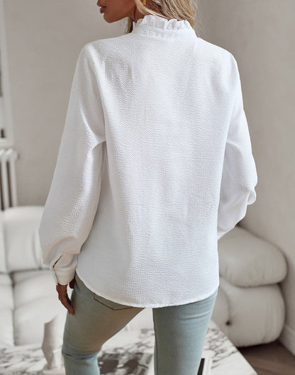 Women's Ruffle Trim Button-Up Blouse | Long Sleeve
