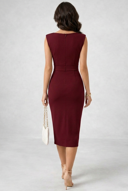 Women's V-Neck Cocktail Midi Dress | Sleeveless