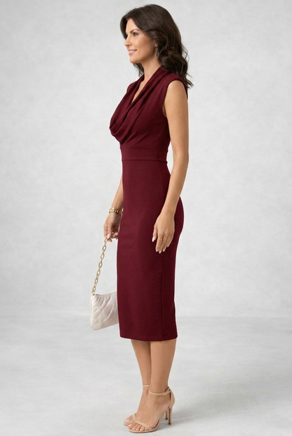Women's V-Neck Cocktail Midi Dress | Sleeveless