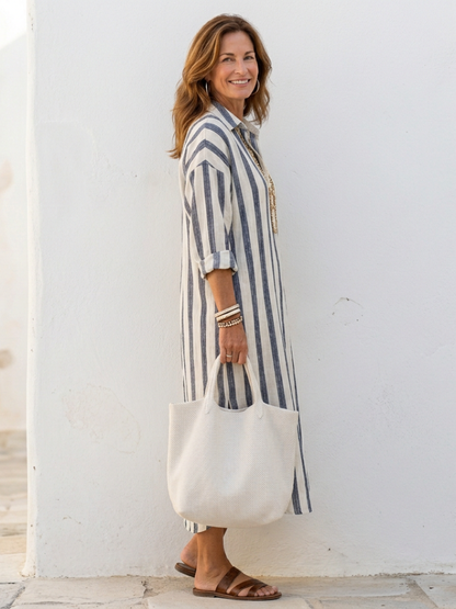 Women's Long Sleeve Striped Shirt Dress | Midi