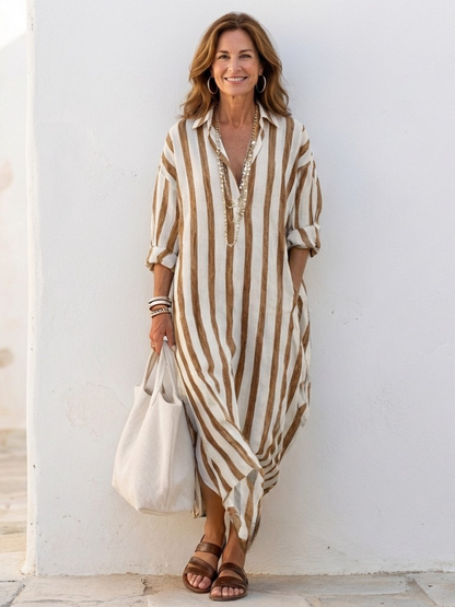 Women's Long Sleeve Striped Shirt Dress | Midi