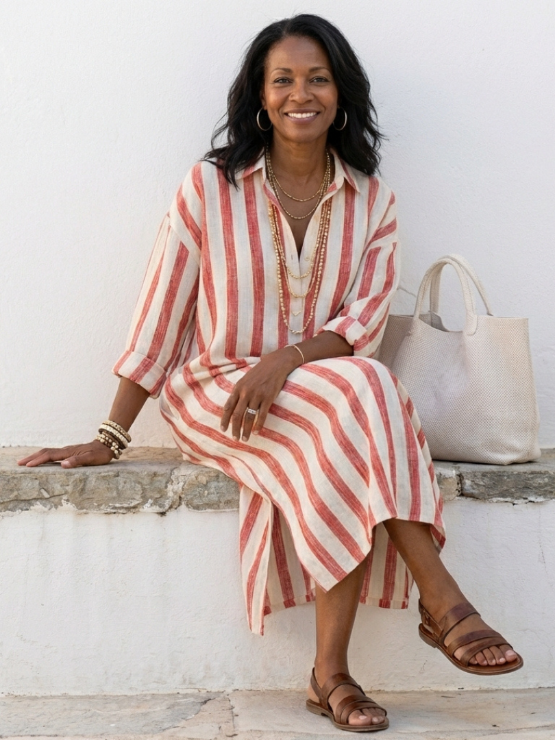 Women's Long Sleeve Striped Shirt Dress | Midi