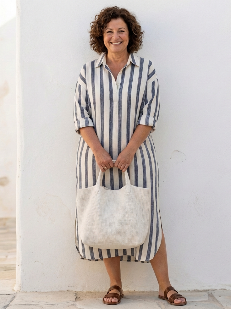 Women's Long Sleeve Striped Shirt Dress | Midi