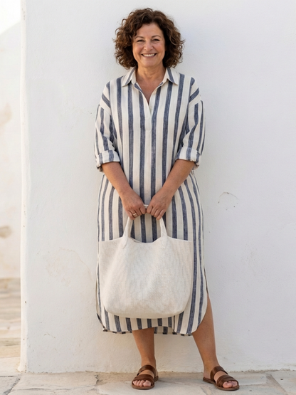 Women's Long Sleeve Striped Shirt Dress | Midi