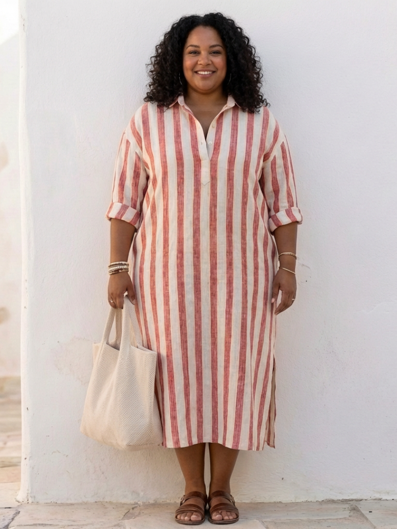 Women's Long Sleeve Striped Shirt Dress | Midi