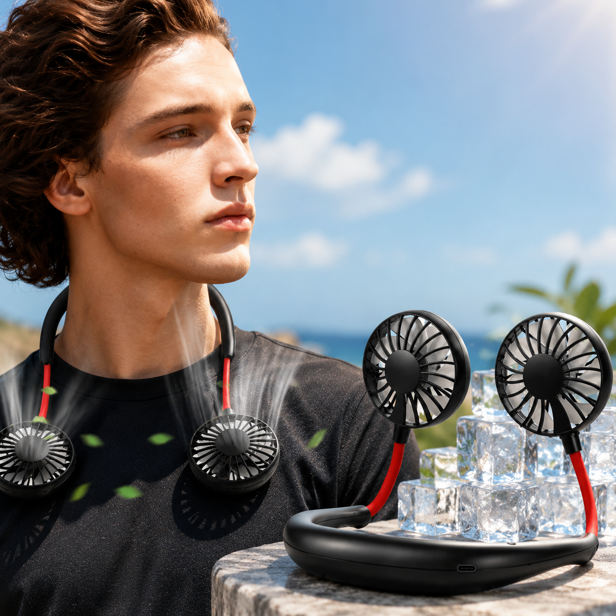 Portable Hands-Free Rechargeable Neck Fan Cooling Device