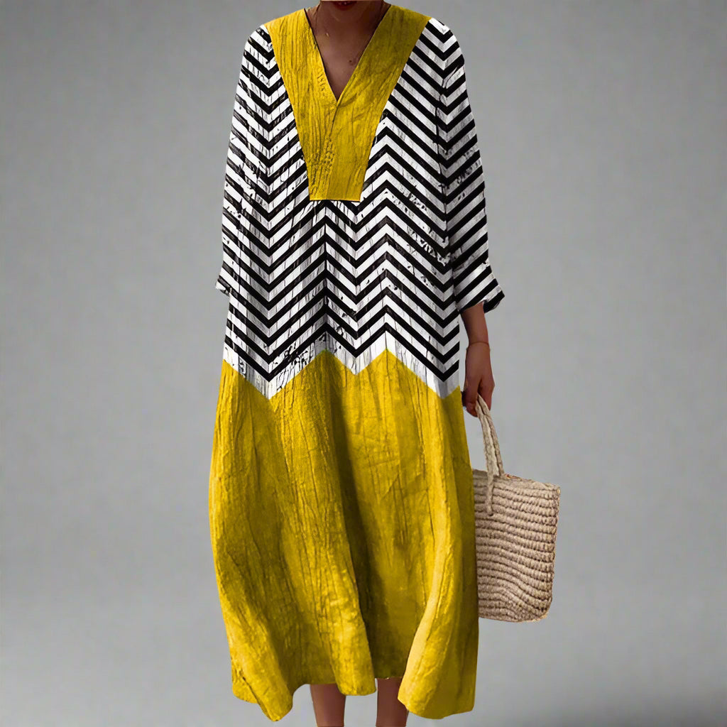 Women's Boho Geometric Maxi Dress | V-Neck
