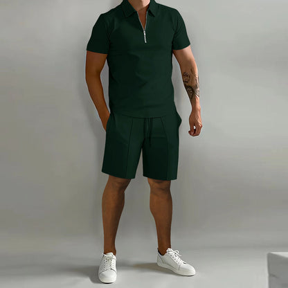 Men's Casual Co-ord Set | Quarter-Zip Polo and Drawstring Shorts