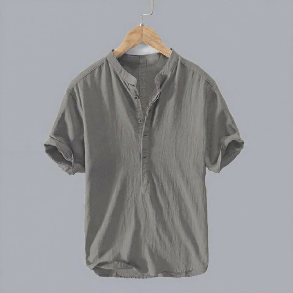 Men's Summer Casual Mandarin Collar Shirt | Short Sleeve