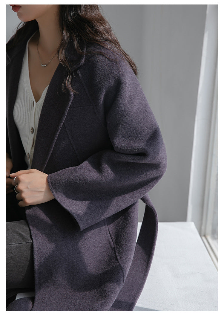 Manteau long en laine avec ceinture pour femme - Lia