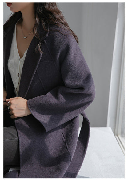 Manteau long en laine avec ceinture pour femme - Lia