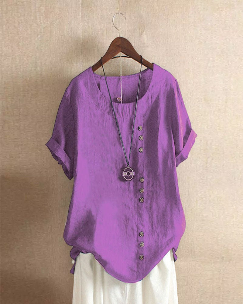 Women's Summer Casual Linen Blouse | Short Sleeve