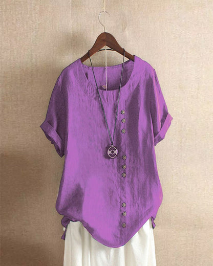 Women's Summer Casual Linen Blouse | Short Sleeve