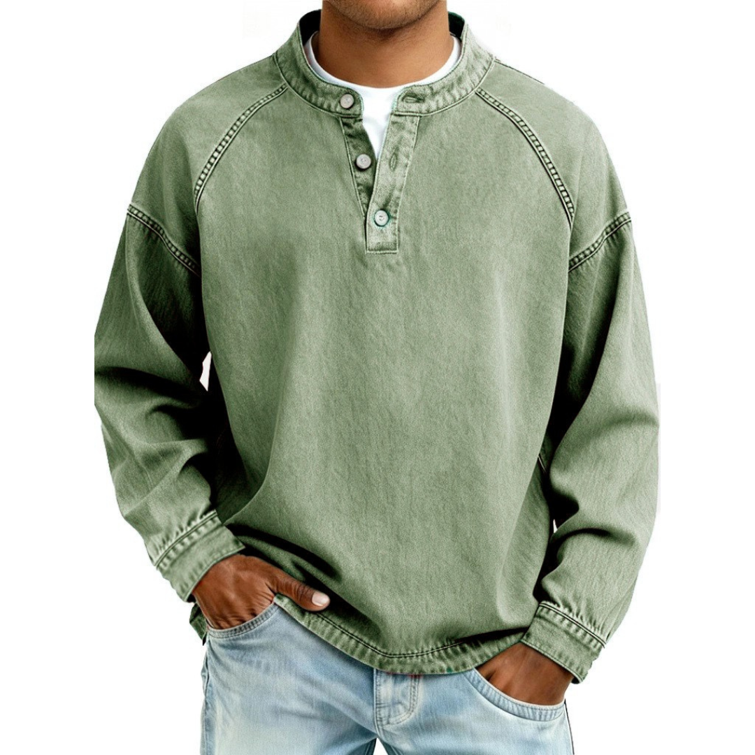Men's Vintage Washed Henley Shirt | Long Sleeve