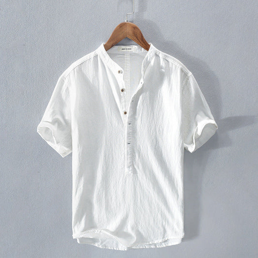 Men's Mandarin Collar Linen Shirt | Short Sleeve