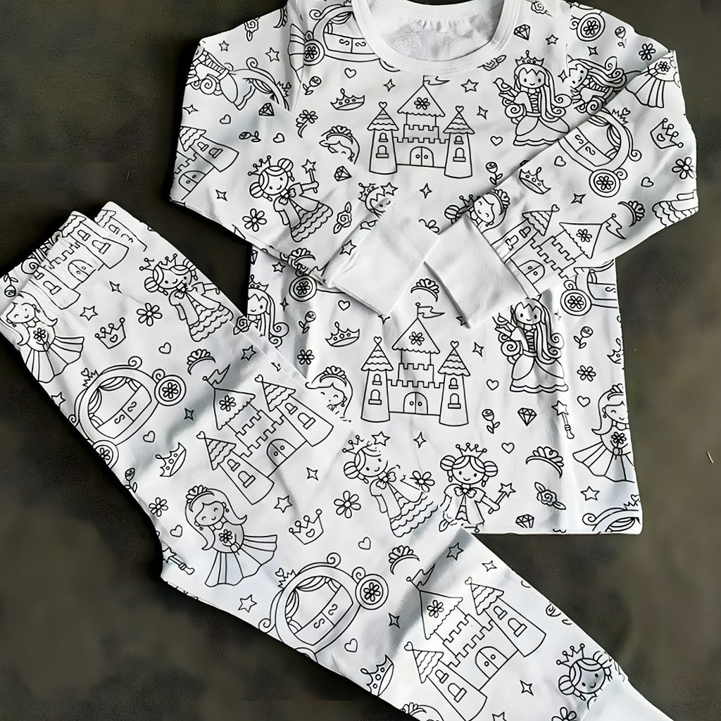Children's Cotton Pajama Set with Christmas Painting Design