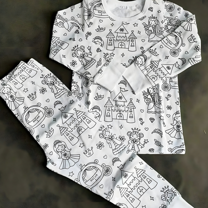 Children's Cotton Pajama Set with Christmas Painting Design