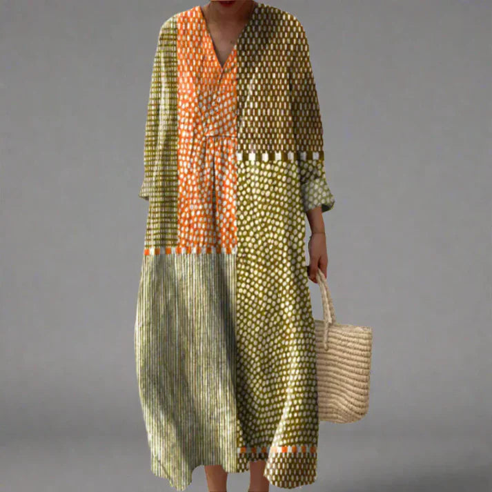 Women's Boho Geometric Maxi Dress | V-Neck
