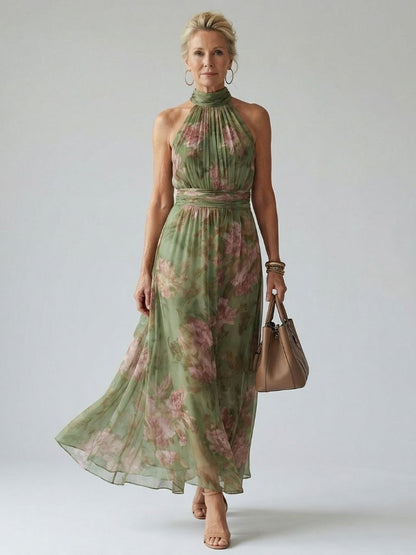 Women's Floral Halter Wedding Guest Dress | Maxi