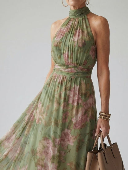 Women's Floral Halter Wedding Guest Dress | Maxi