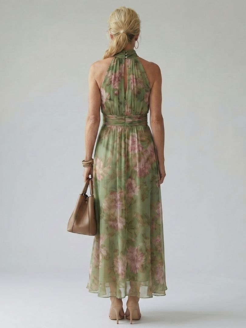 Women's Floral Halter Wedding Guest Dress | Maxi