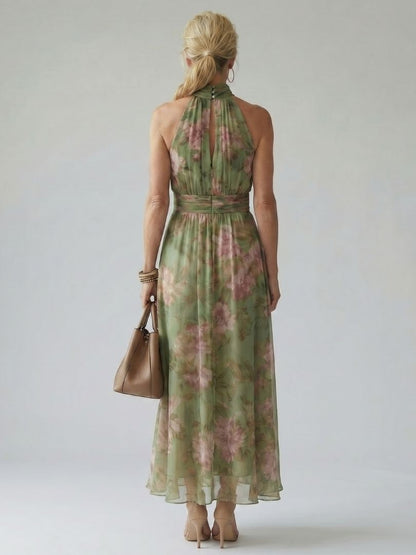 Women's Floral Halter Wedding Guest Dress | Maxi