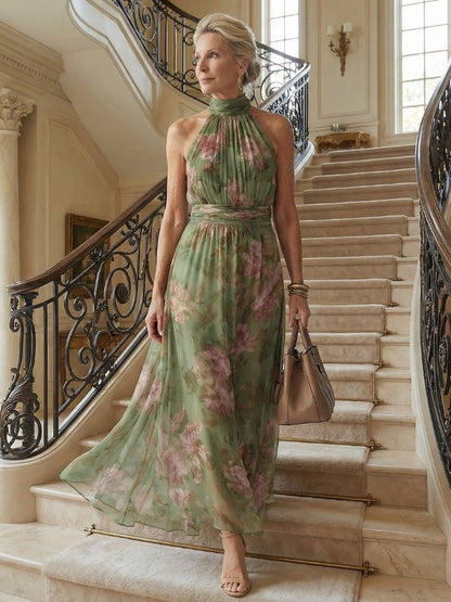 Women's Floral Halter Wedding Guest Dress | Maxi