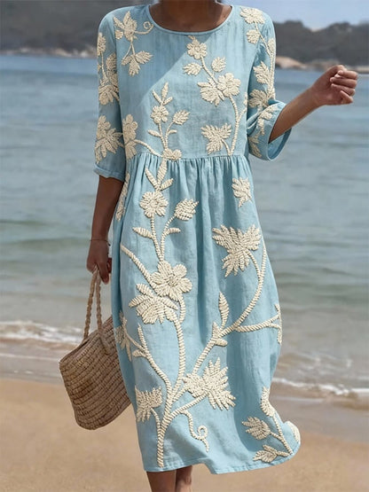 Women’s Floral Boho Sundress | with 3/4 Sleeves