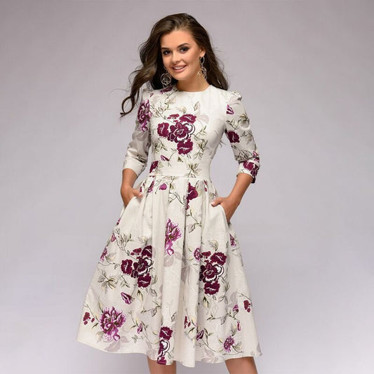 Women's Floral Print Wedding Guest Dress | Midi