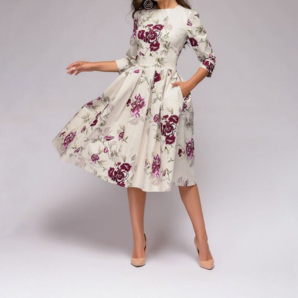 Women's Floral Print Wedding Guest Dress | Midi