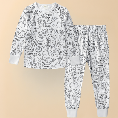 Children's Cotton Pajama Set with Christmas Painting Design
