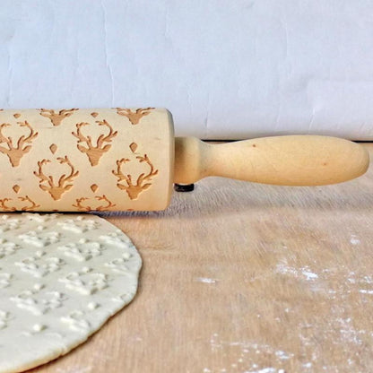 Engraved Rolling Pin for Christmas Cookie Baking