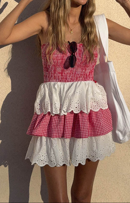 Mini-robe bustier rouge et blanche Fabiana